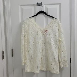 V Cristina Ivory Lace Knit Sequin Top